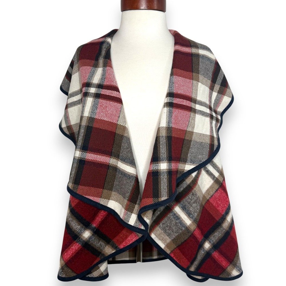 Women's Plaid Open Front Sleeveless Vest Shawl‎ Cardigan